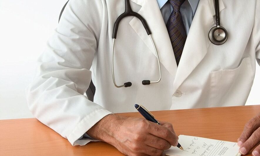 The doctor prescribes hypertension treatment
